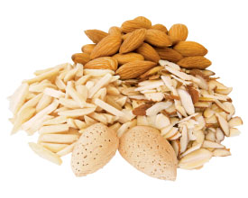 Various forms of almonds