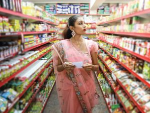 Woman in market shopping